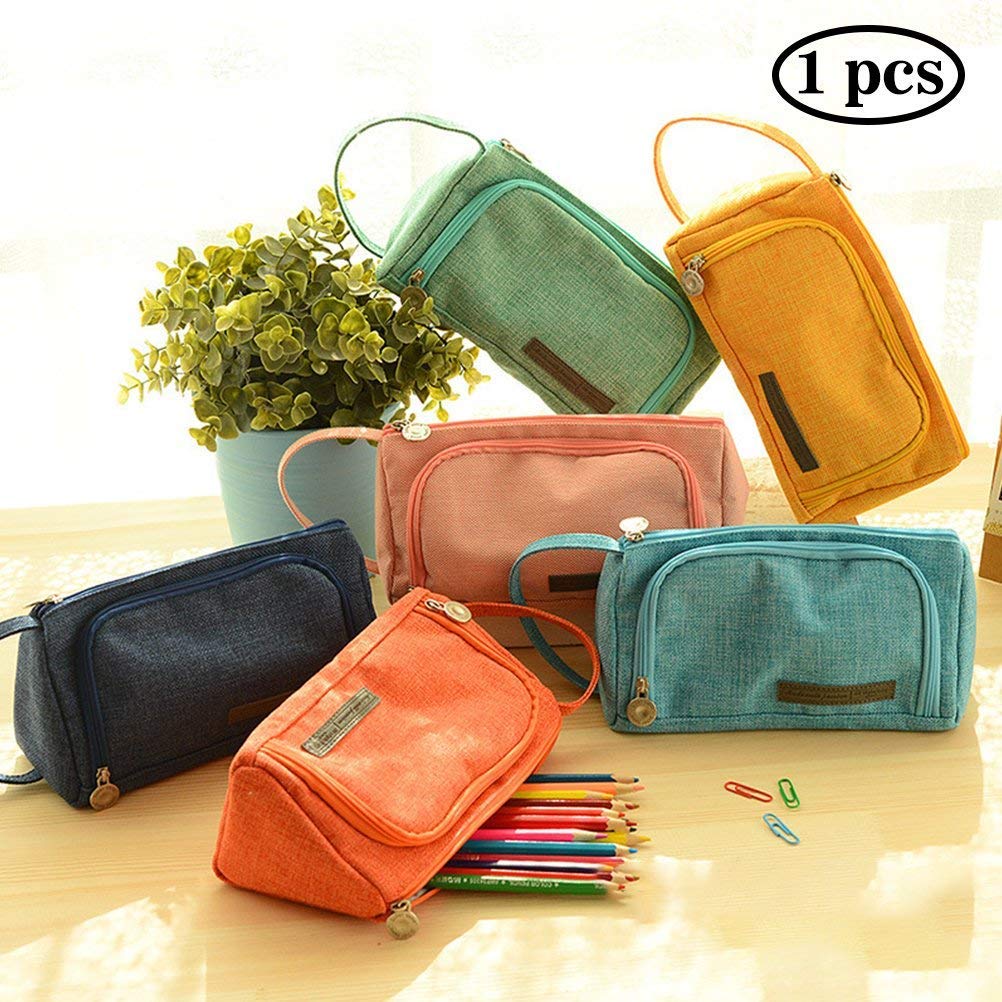 samaz 笔袋铅笔盒大容量帆布笔袋文具盒文具盒化妆包 blue-violet